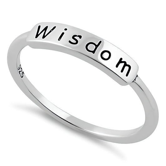 Sterling Silver Engraved Wisdom Word Bar Stacking Ring for Women
