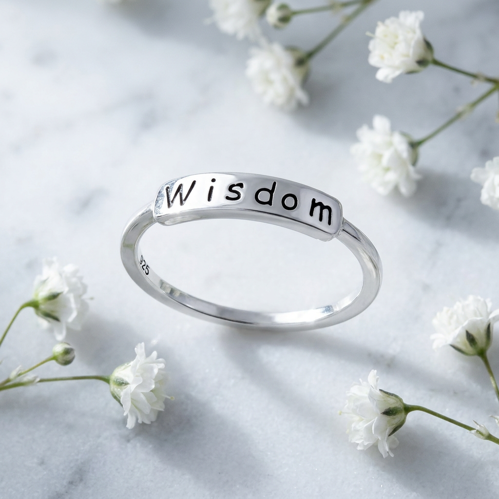 Sterling Silver Engraved Wisdom Word Bar Stacking Ring for Women life1