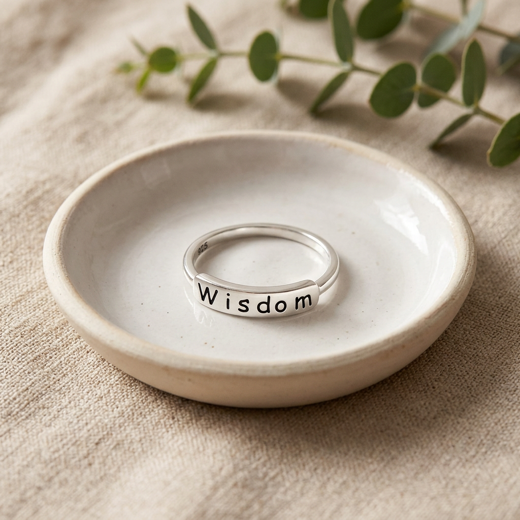 Sterling Silver Engraved Wisdom Word Bar Stacking Ring for Women life2