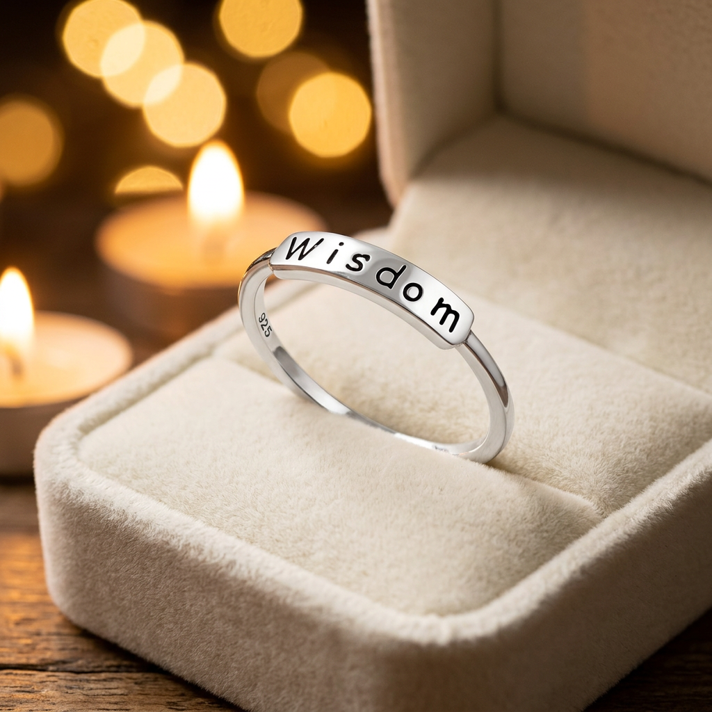Sterling Silver Engraved Wisdom Word Bar Stacking Ring for Women life3
