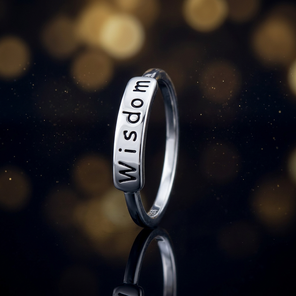 Sterling Silver Engraved Wisdom Word Bar Stacking Ring for Women life4