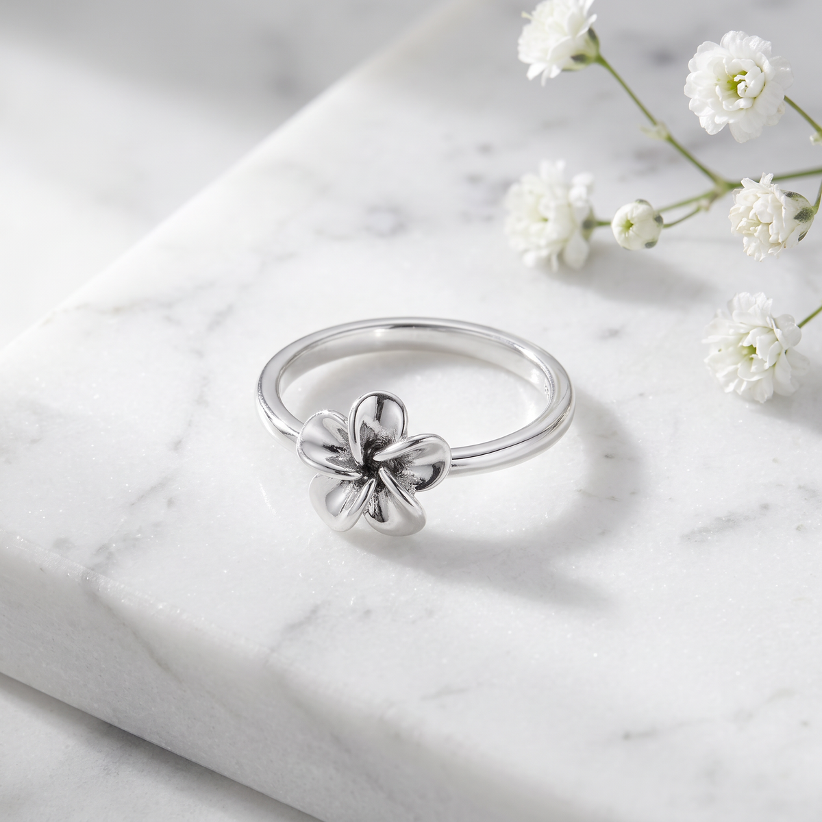 Sterling Silver 1.6mm Plumeria Flower Stacking Ring for Women life1