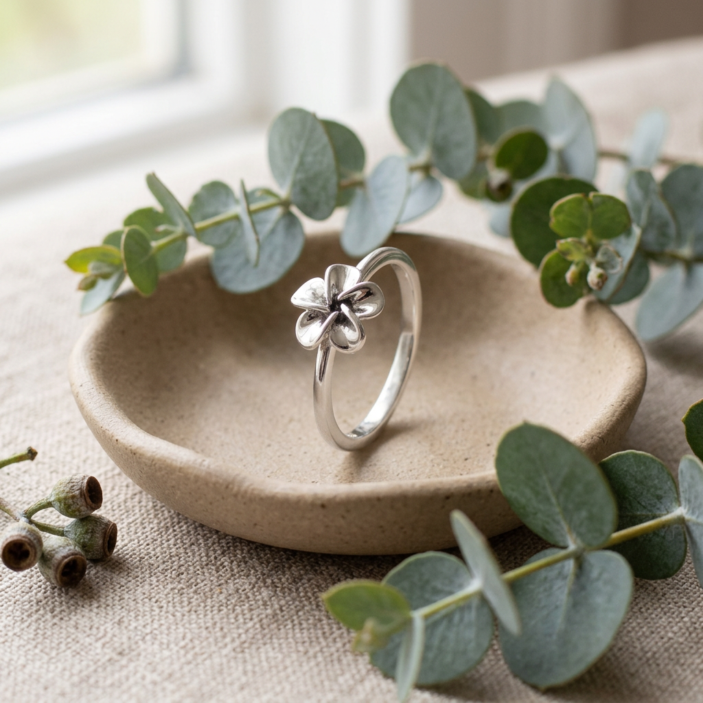 Sterling Silver 1.6mm Plumeria Flower Stacking Ring for Women life2