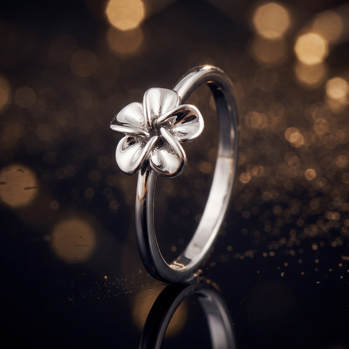Sterling Silver 1.6mm Plumeria Flower Stacking Ring for Women life4