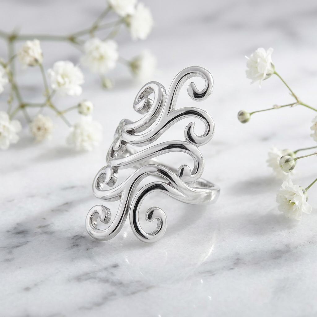 Sterling Silver Long Swirling Wind Scroll Full Finger Ring for Women life1