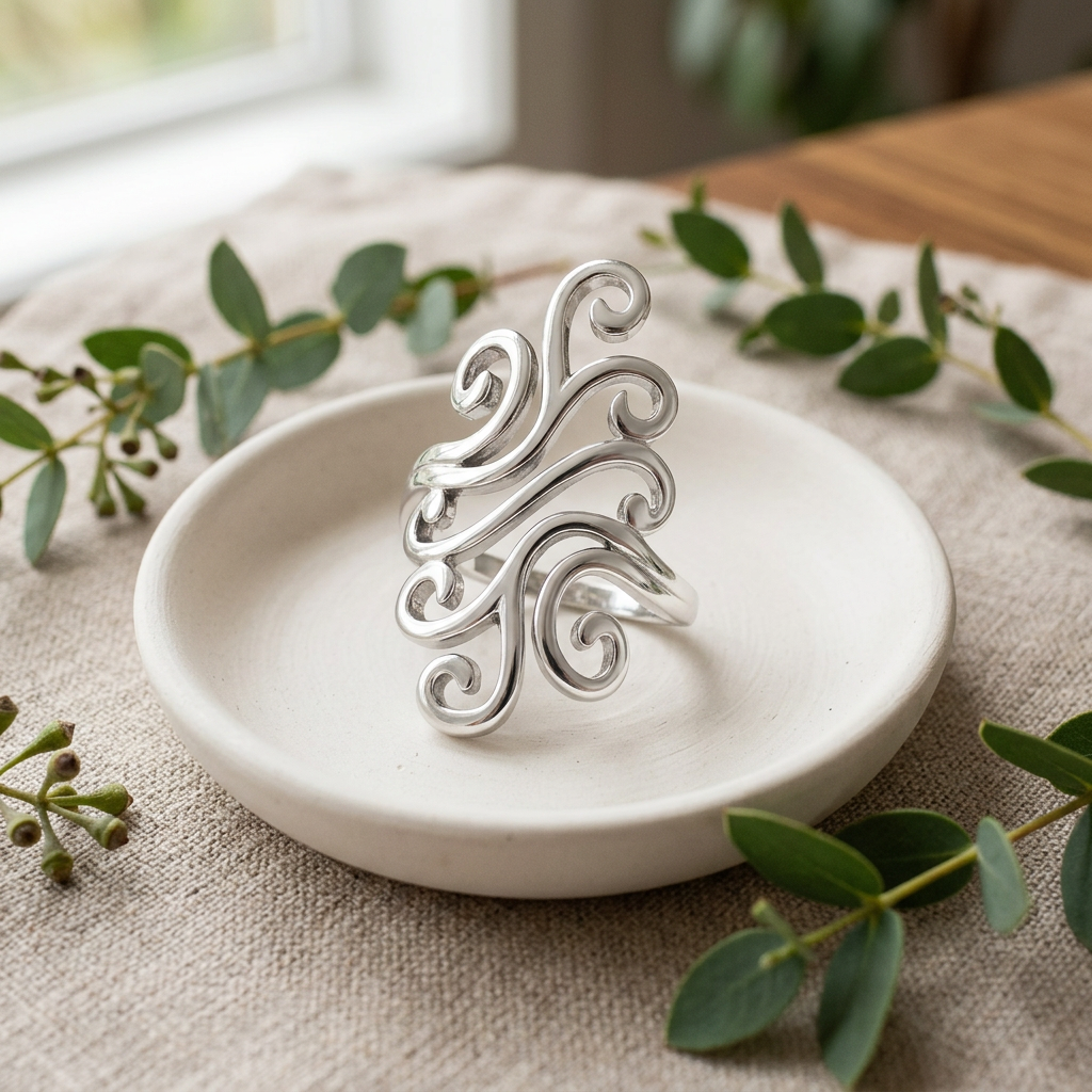 Sterling Silver Long Swirling Wind Scroll Full Finger Ring for Women life2