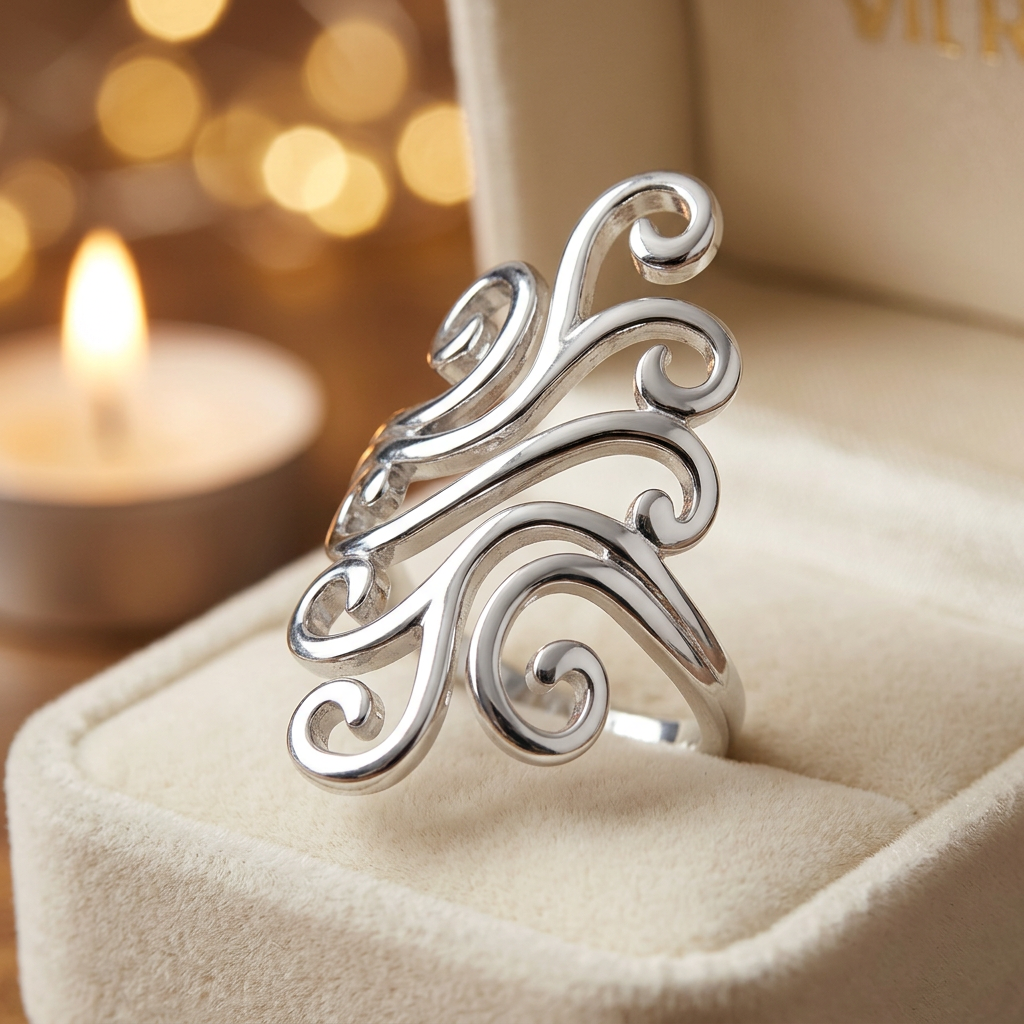 Sterling Silver Long Swirling Wind Scroll Full Finger Ring for Women life3