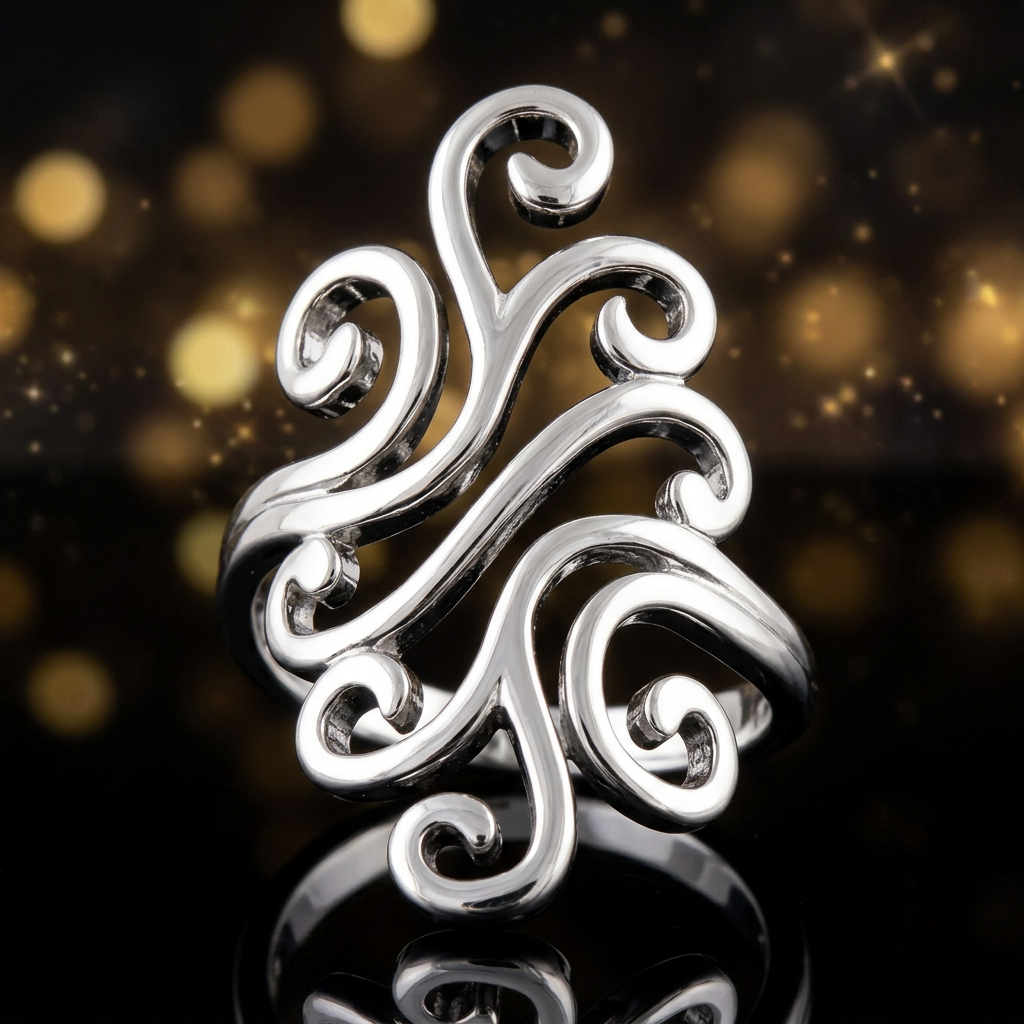 Sterling Silver Long Swirling Wind Scroll Full Finger Ring for Women life4