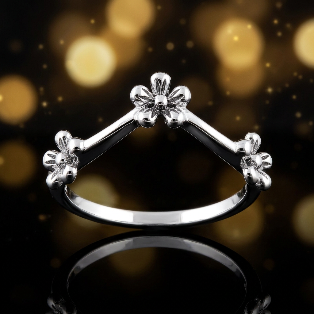 Sterling Silver 1.5mm Triple Flower Chevron V Stacking Ring for Women life4