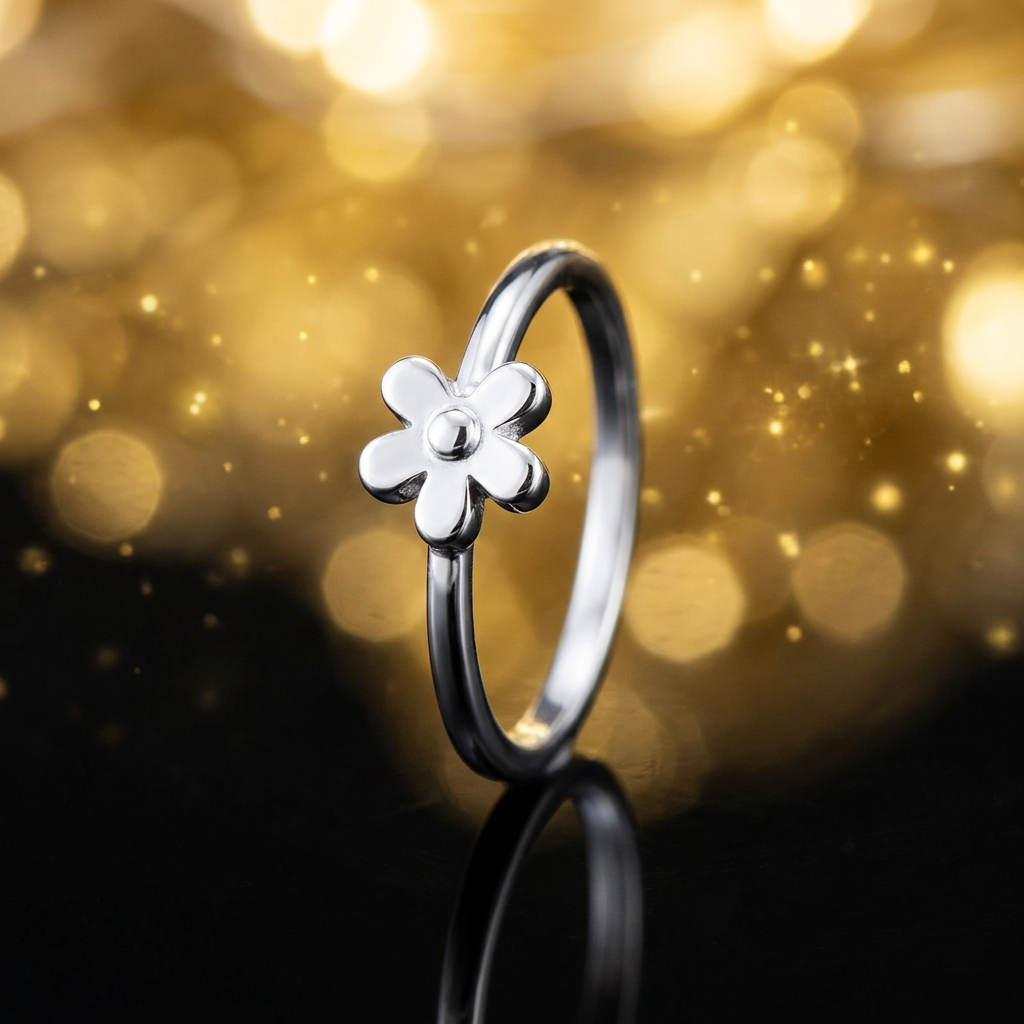 Sterling Silver 1.5mm Tiny Five Petal Flower Stacking Ring for Women life4