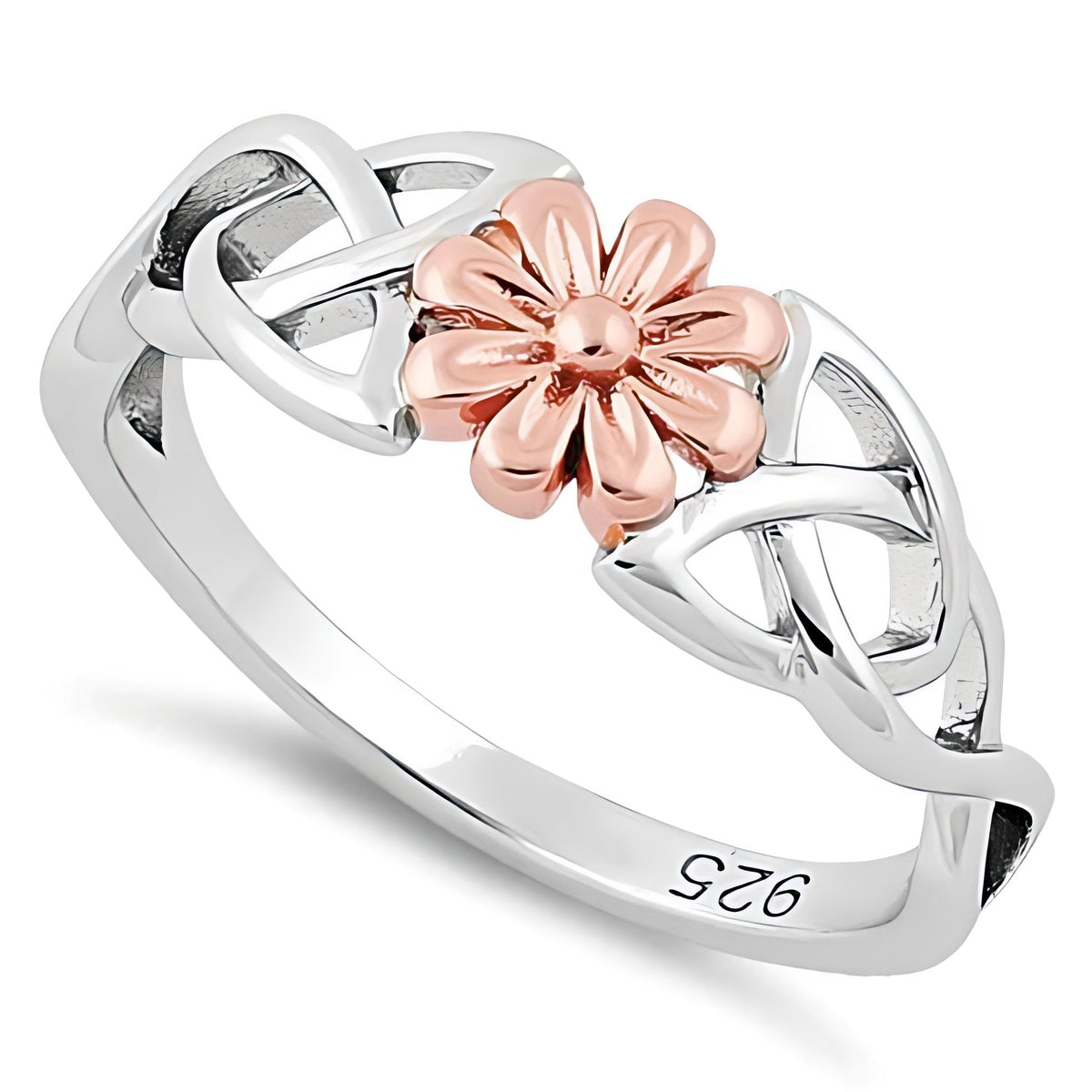 Sterling Silver 2.5mm Two Tone Celtic Knot Daisy Flower Ring for Women