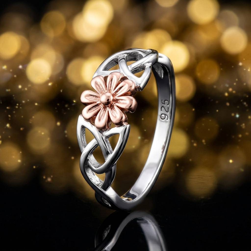 Sterling Silver 2.5mm Two Tone Celtic Knot Daisy Flower Ring for Women life4