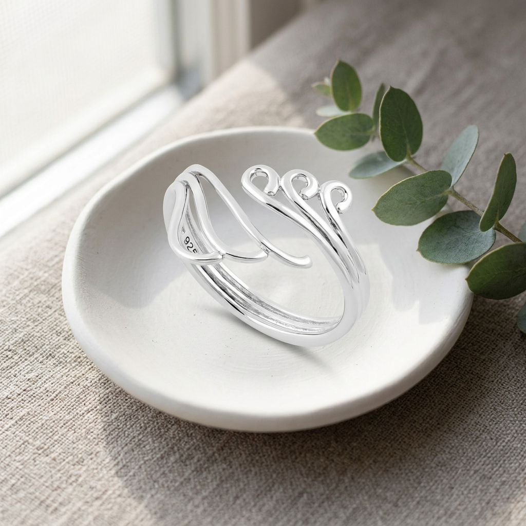 Sterling Silver 3.1mm Swirling Waves Open Statement Ring for Women life2