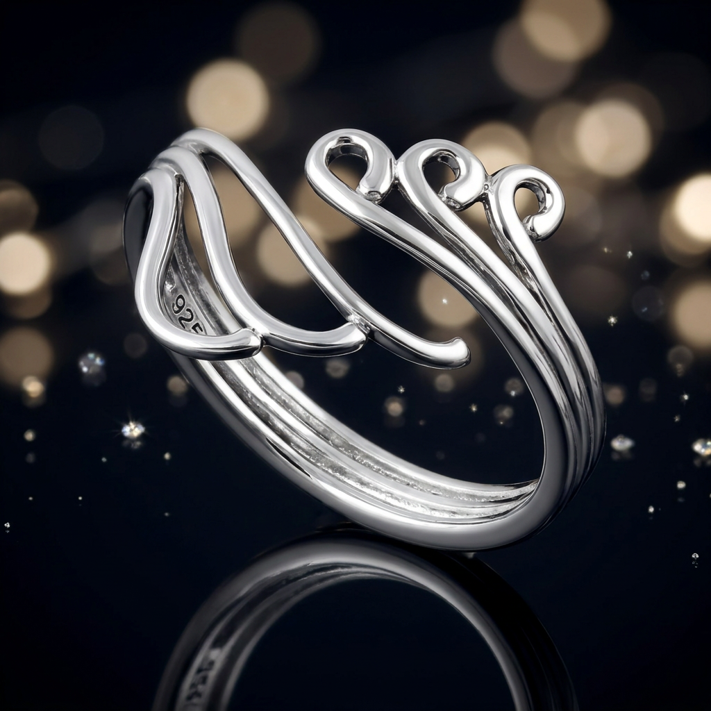 Sterling Silver 3.1mm Swirling Waves Open Statement Ring for Women life4
