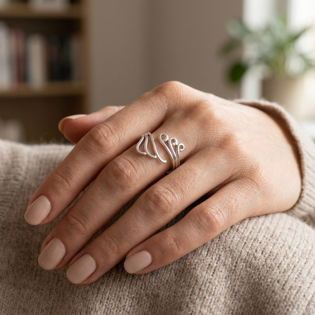 Sterling Silver 3.1mm Swirling Waves Open Statement Ring for Women model