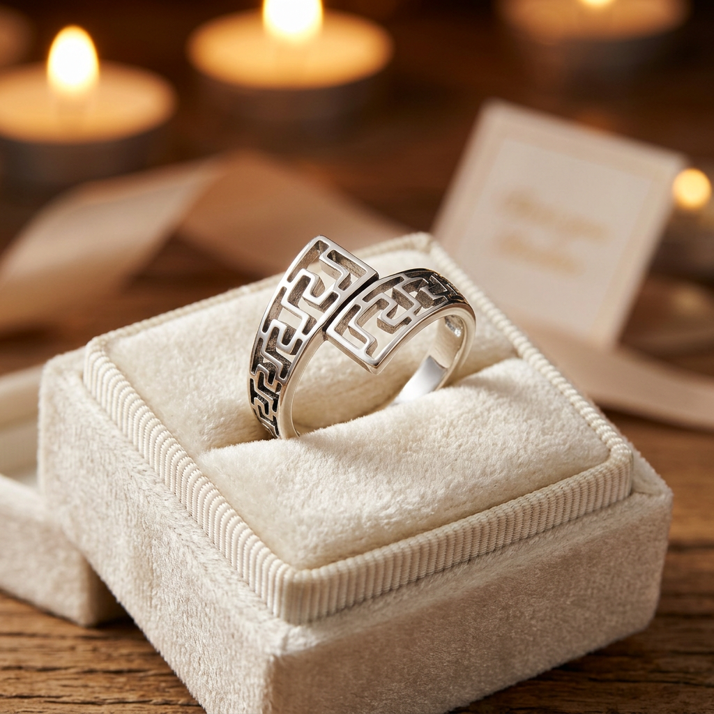 Sterling Silver 4mm Aztec Maze Cutout Bypass Statement Ring for Women life3