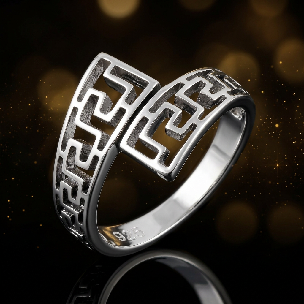Sterling Silver 4mm Aztec Maze Cutout Bypass Statement Ring for Women life4
