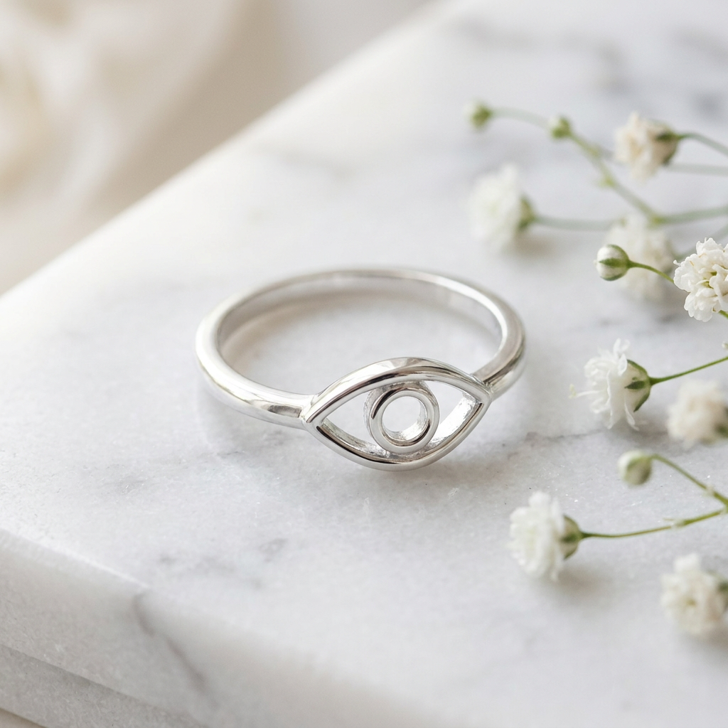 Sterling Silver 1.5mm Open Evil Eye Outline Stacking Ring for Women life1