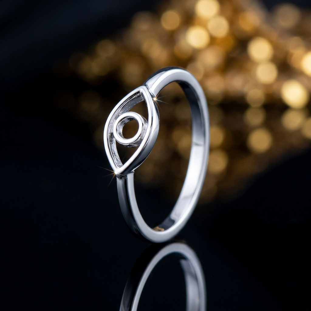 Sterling Silver 1.5mm Open Evil Eye Outline Stacking Ring for Women life4