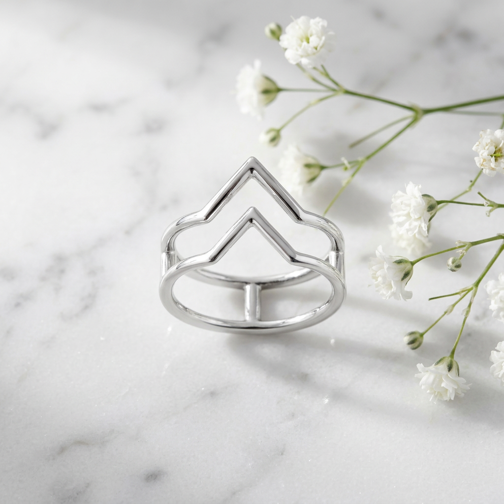 Sterling Silver 7.1mm Double Chevron Open Statement Ring for Women life1