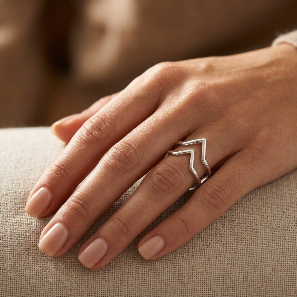 Sterling Silver 7.1mm Double Chevron Open Statement Ring for Women model
