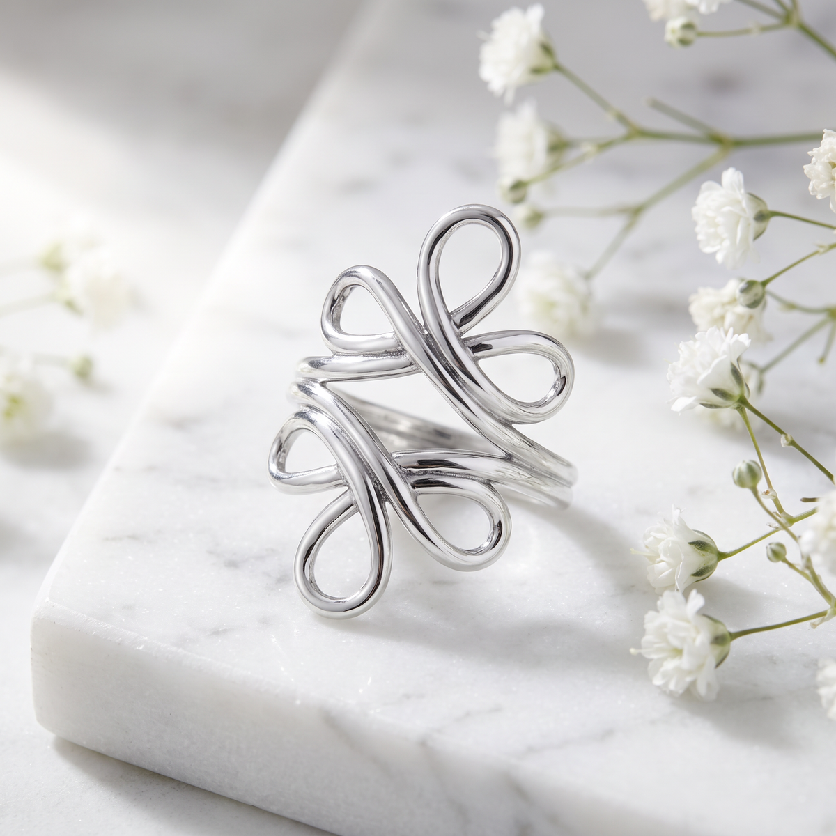 Sterling Silver Sculpted Swirl Wire Statement Ring for Women life1