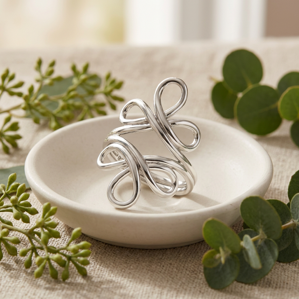 Sterling Silver Sculpted Swirl Wire Statement Ring for Women life2
