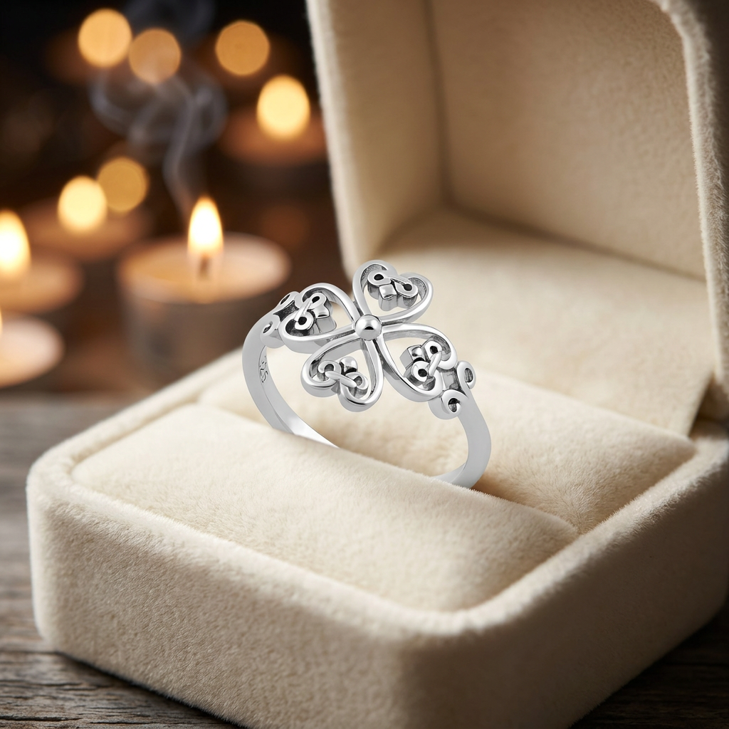 Sterling Silver Four Heart Fleur de Lis Filigree Cross Ring for Women life3