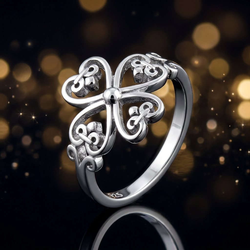 Sterling Silver Four Heart Fleur de Lis Filigree Cross Ring for Women life4