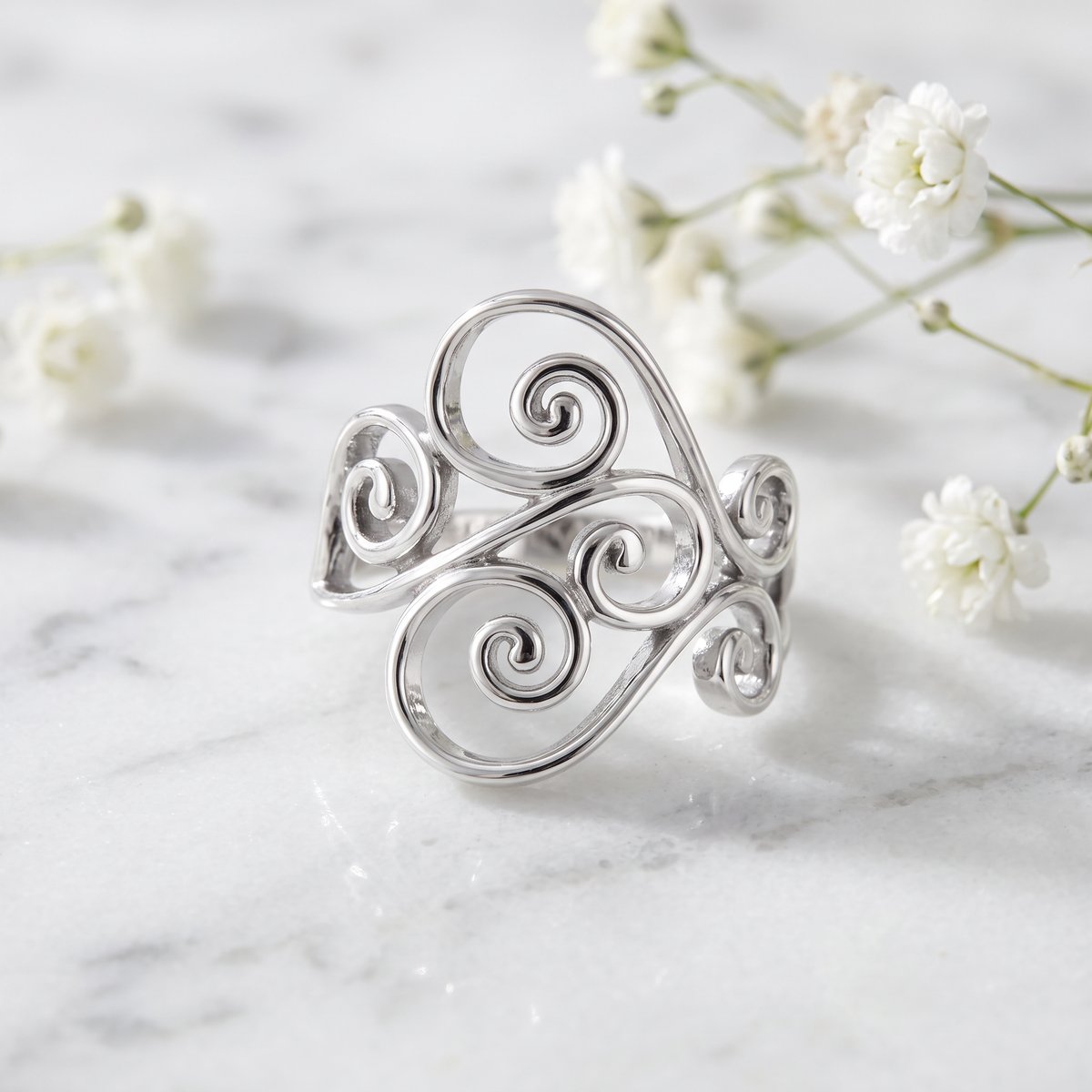 Sterling Silver 5.4mm Filigree Swirl Heart Statement Ring for Women life1