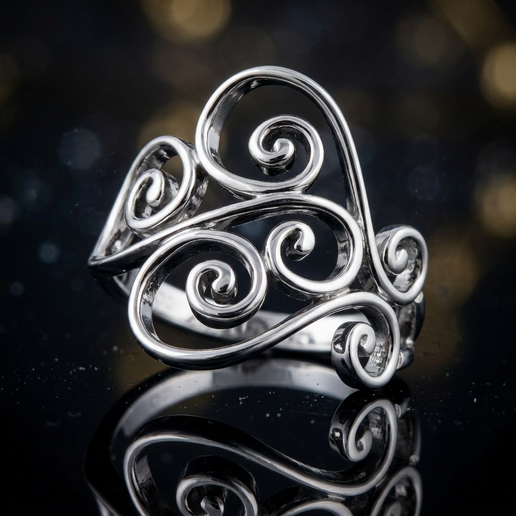 Sterling Silver 5.4mm Filigree Swirl Heart Statement Ring for Women life4