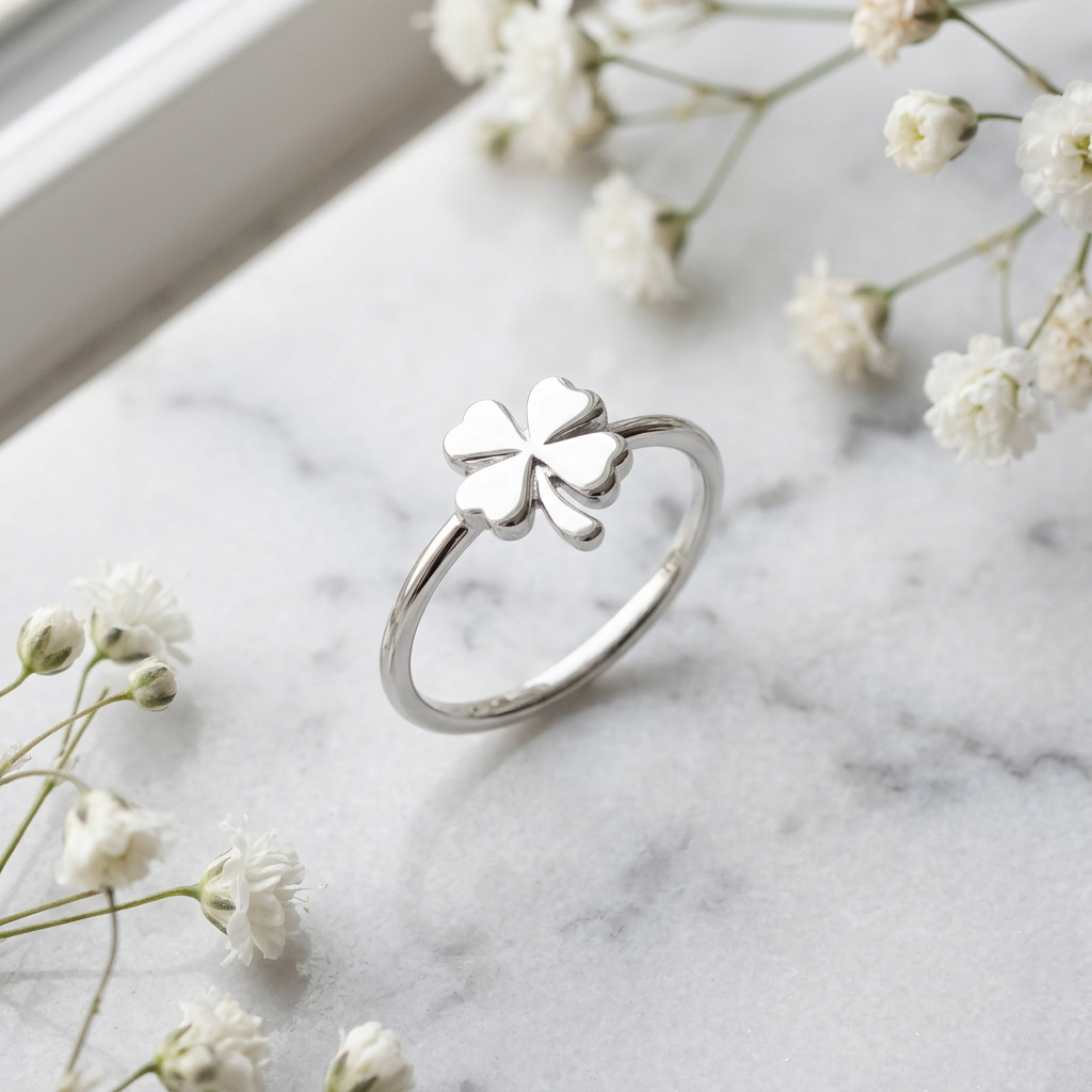 Sterling Silver 1.7mm Four Leaf Clover Good Luck Ring for Women life1