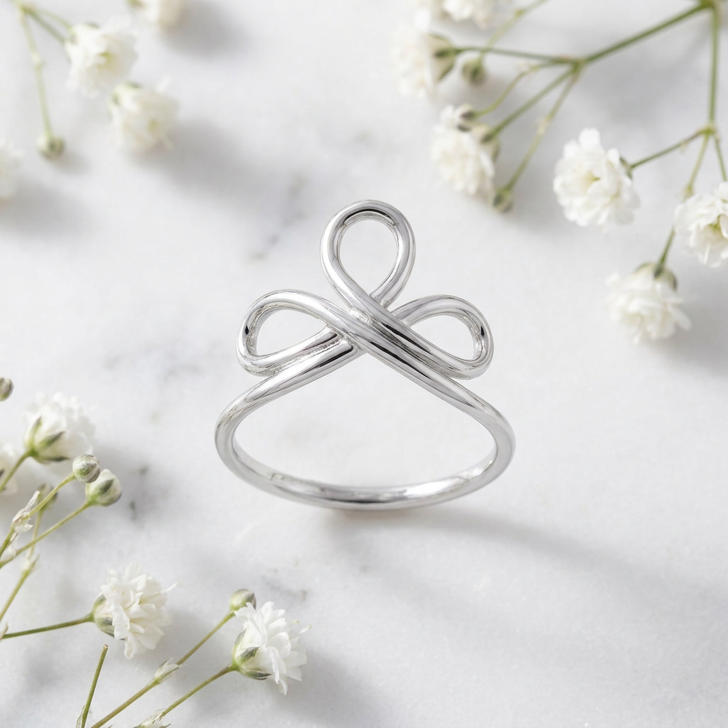 Sterling Silver 1.8mm Triple Loop Ribbon Knot Wire Ring for Women life1