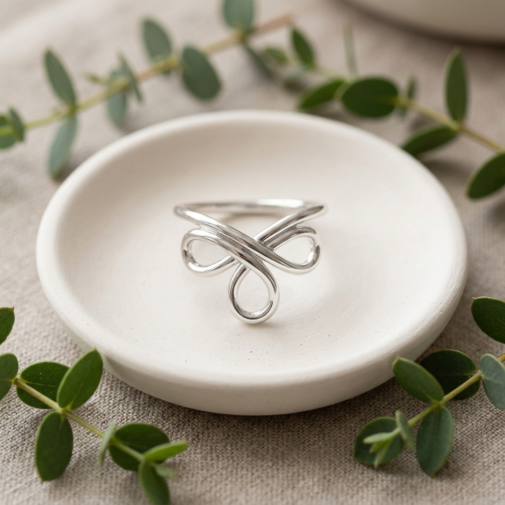 Sterling Silver 1.8mm Triple Loop Ribbon Knot Wire Ring for Women life2