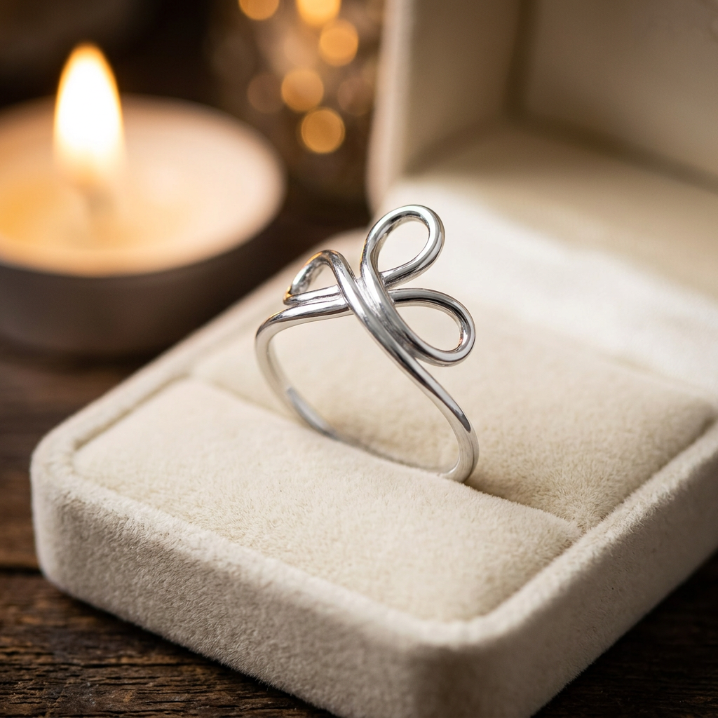 Sterling Silver 1.8mm Triple Loop Ribbon Knot Wire Ring for Women life3