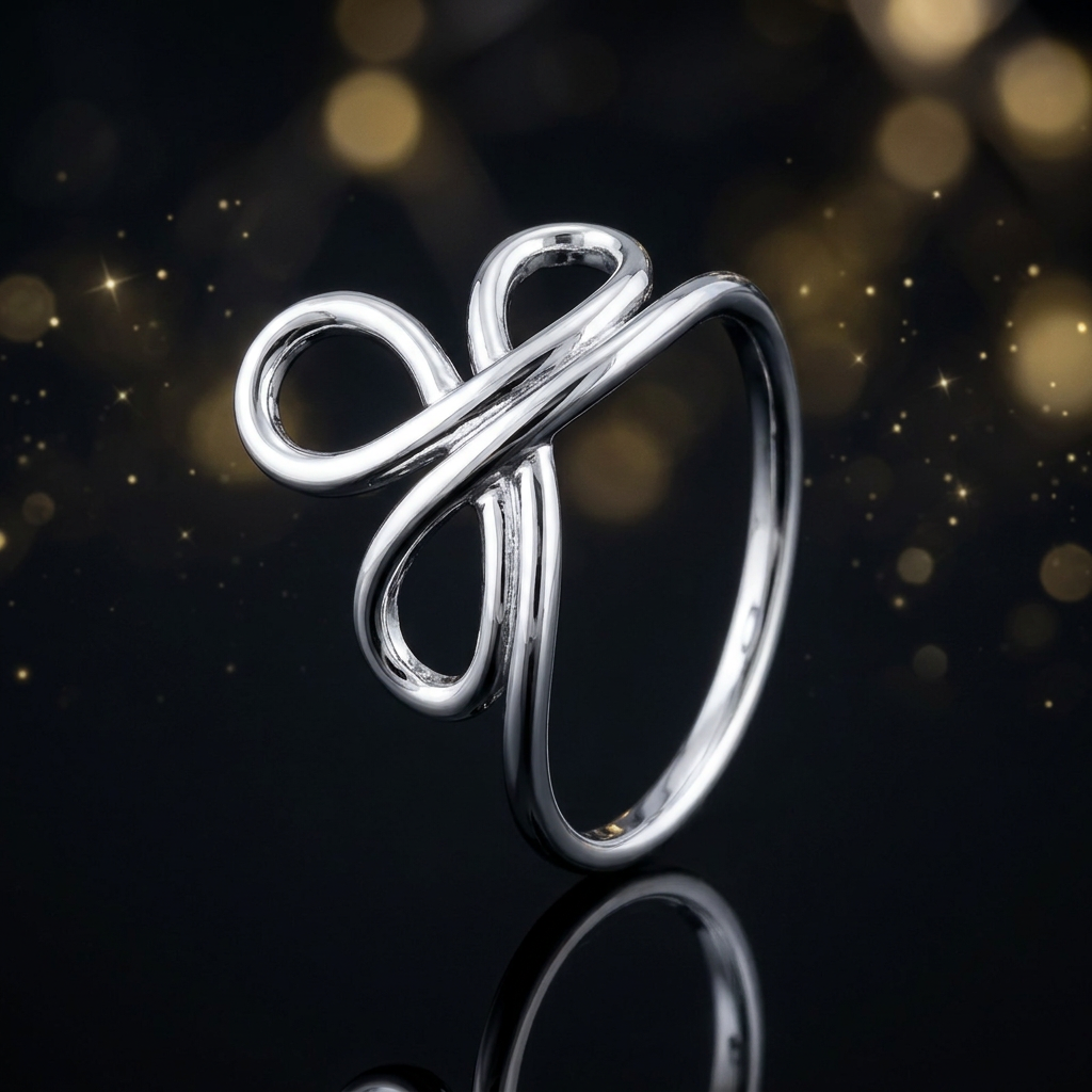 Sterling Silver 1.8mm Triple Loop Ribbon Knot Wire Ring for Women life4