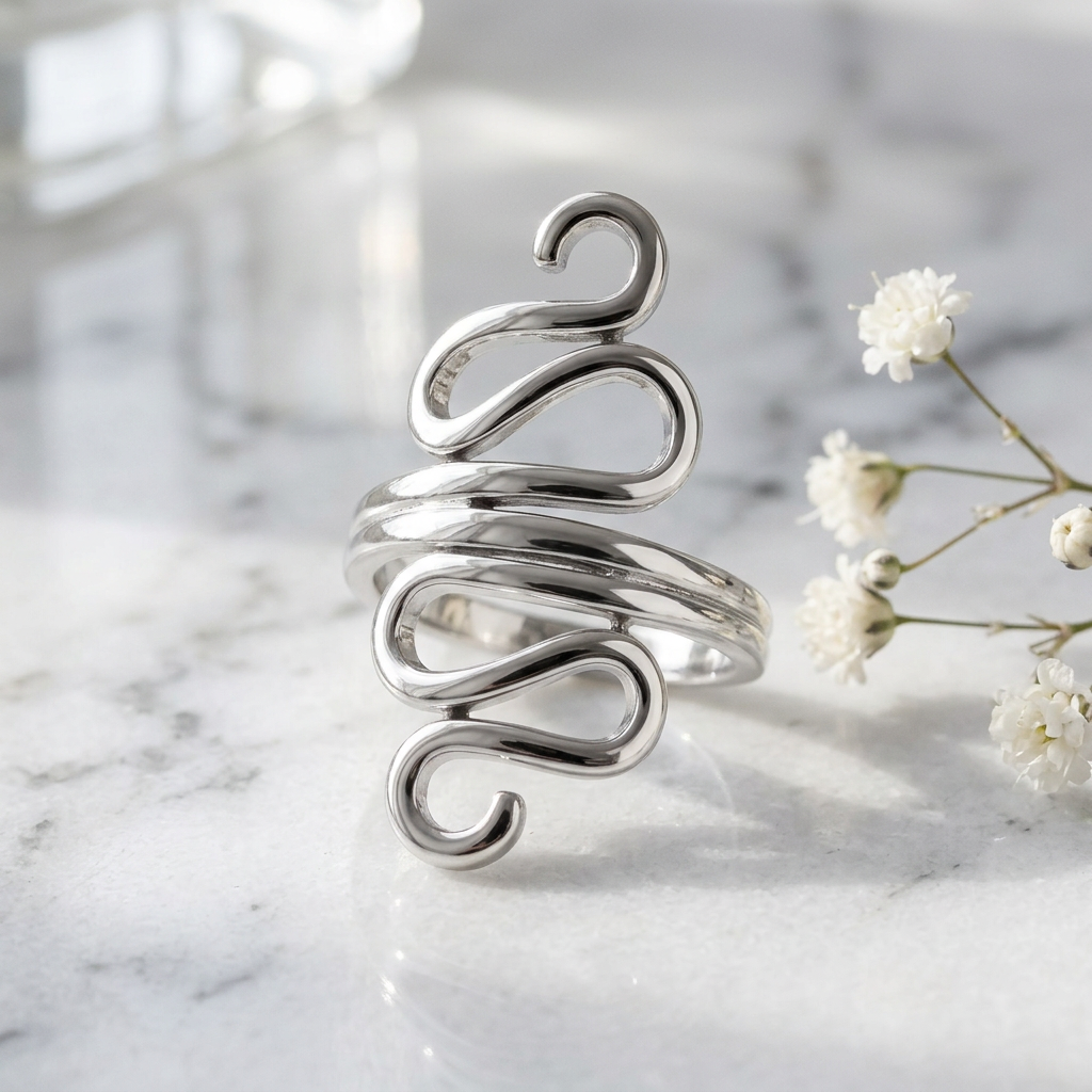 Sterling Silver 3.25mm Wiggly Serpentine Squiggle Statement Ring for Women life1