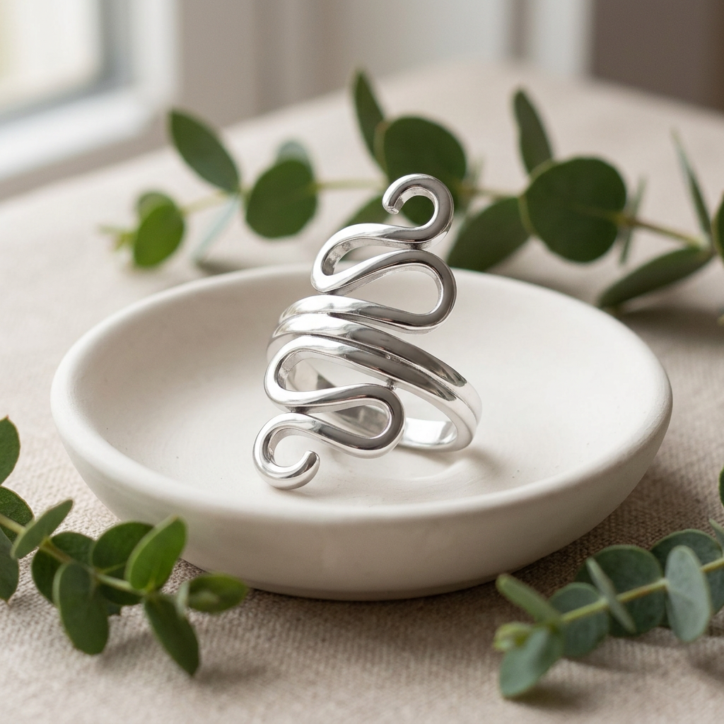 Sterling Silver 3.25mm Wiggly Serpentine Squiggle Statement Ring for Women life2