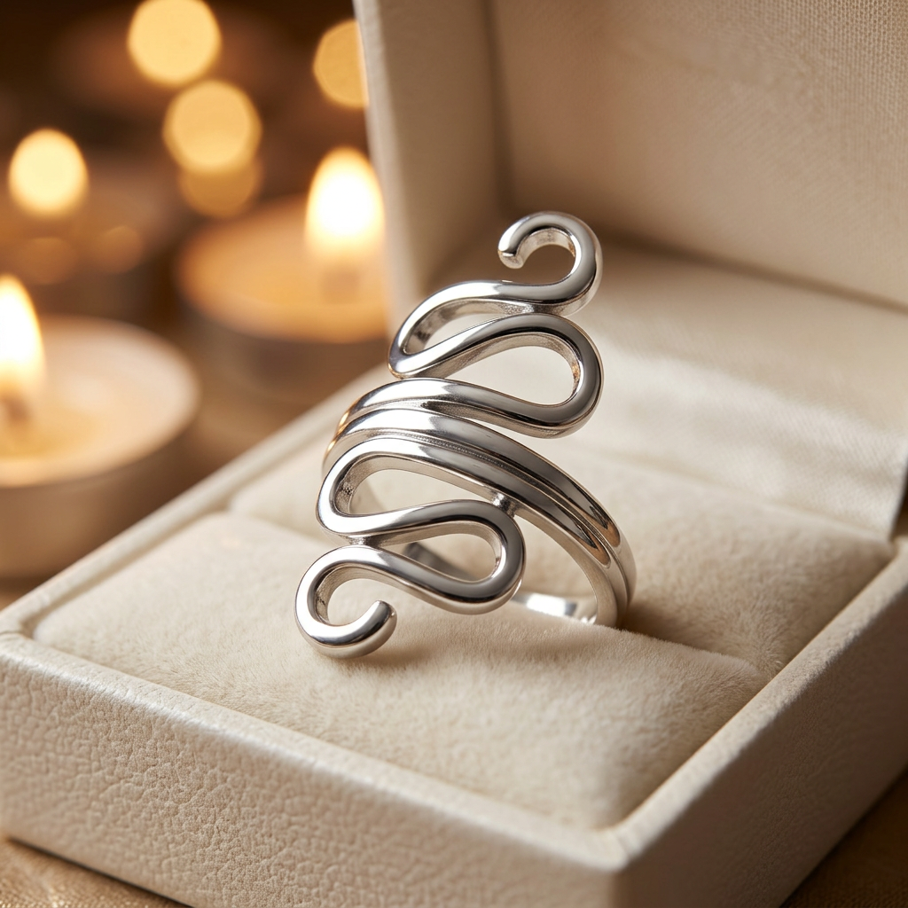 Sterling Silver 3.25mm Wiggly Serpentine Squiggle Statement Ring for Women life3