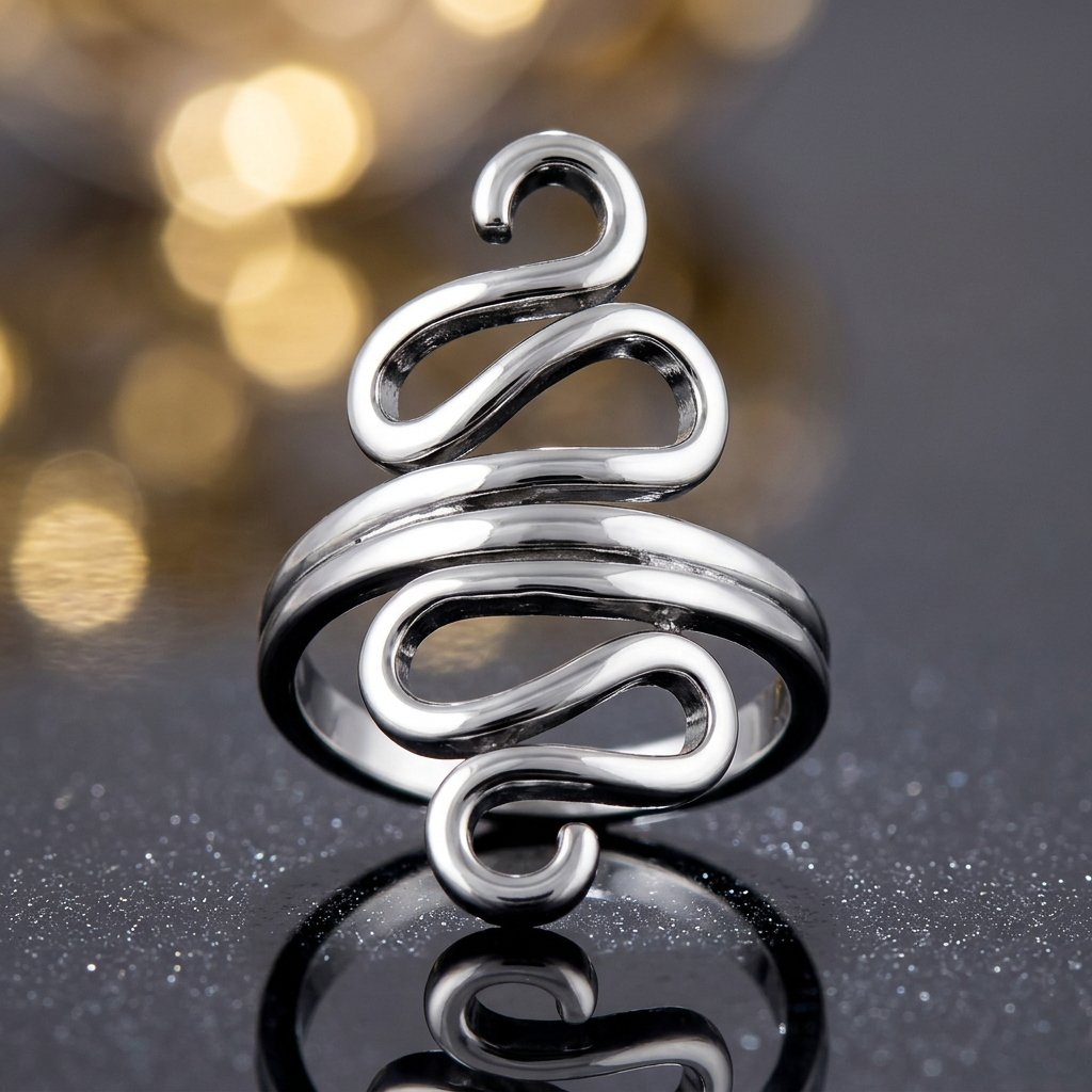 Sterling Silver 3.25mm Wiggly Serpentine Squiggle Statement Ring for Women life4