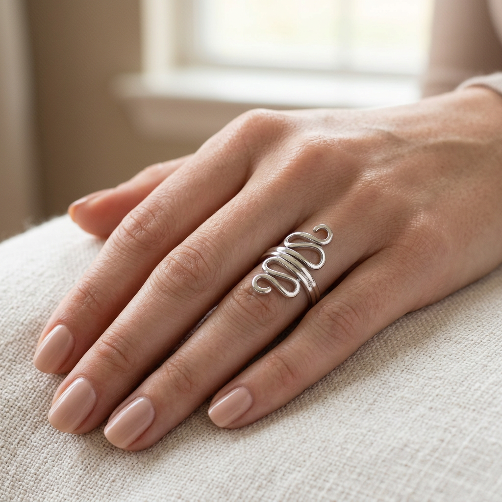 Sterling Silver 3.25mm Wiggly Serpentine Squiggle Statement Ring for Women model