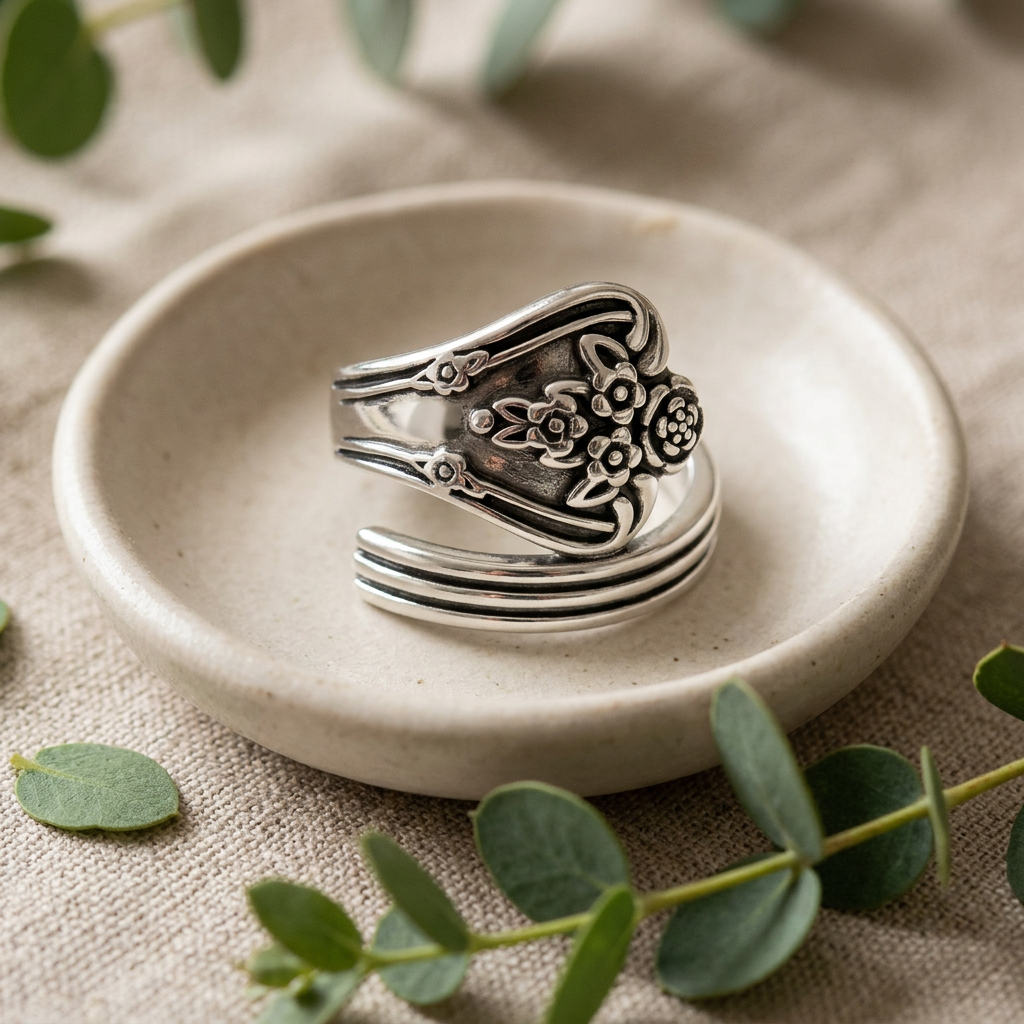 Sterling Silver 4mm Oxidized Flower Bouquet Spoon Bypass Ring for Women life2