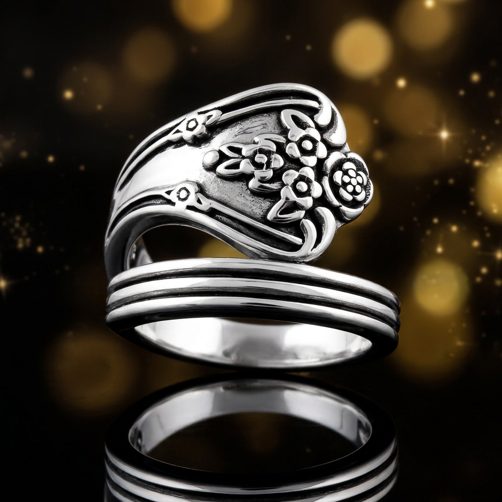 Sterling Silver 4mm Oxidized Flower Bouquet Spoon Bypass Ring for Women life4