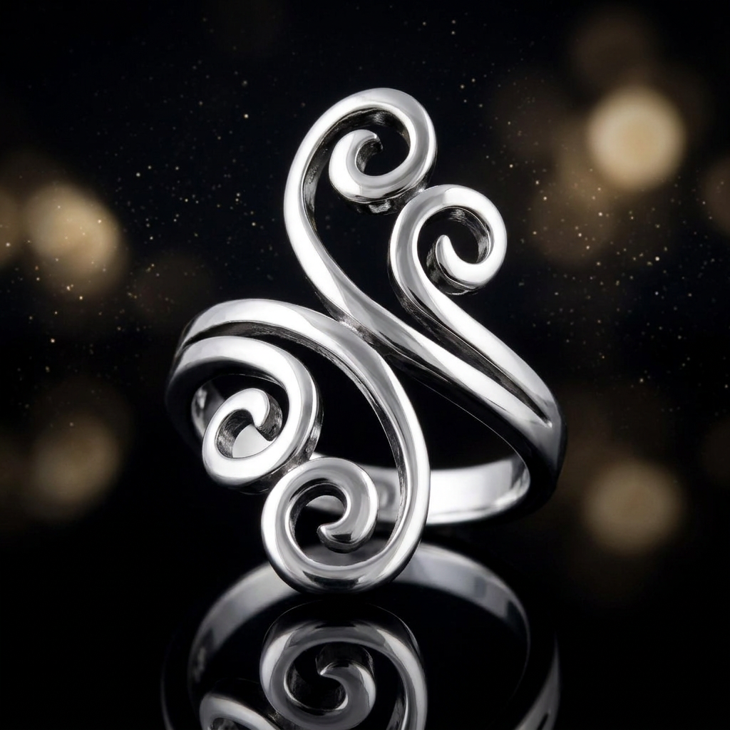 Sterling Silver Swirl Bypass Statement Ring for Women life4