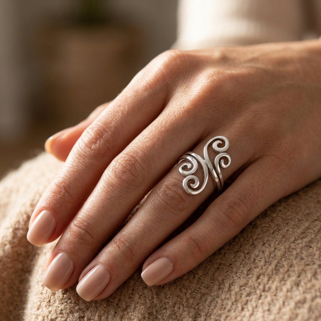 Sterling Silver Swirl Bypass Statement Ring for Women model