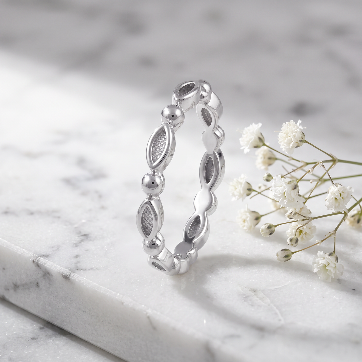 Sterling Silver Marquise and Bead Eternity Stacking Ring for Women life1