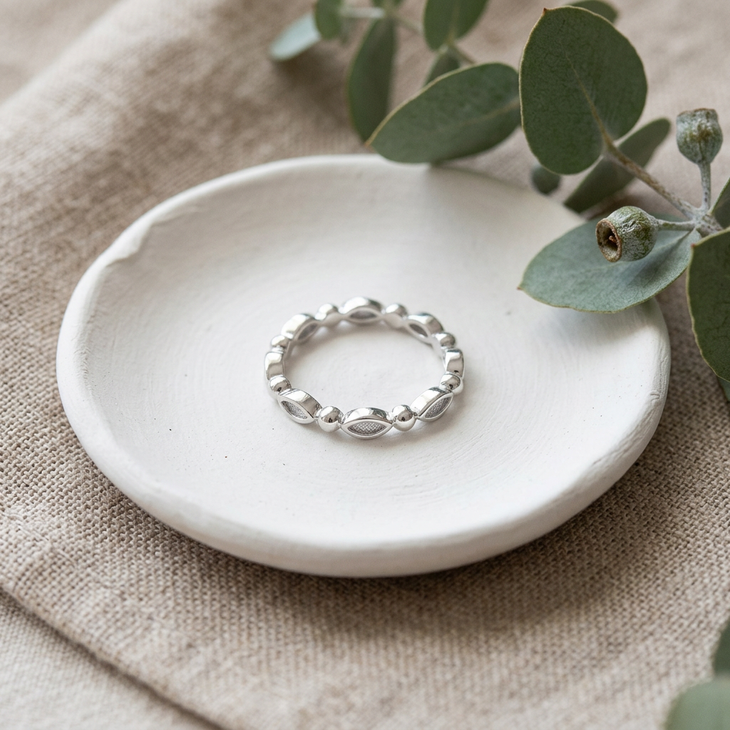 Sterling Silver Marquise and Bead Eternity Stacking Ring for Women life2
