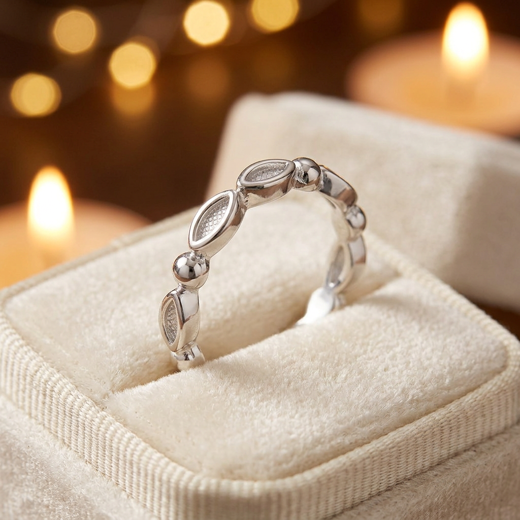 Sterling Silver Marquise and Bead Eternity Stacking Ring for Women life3