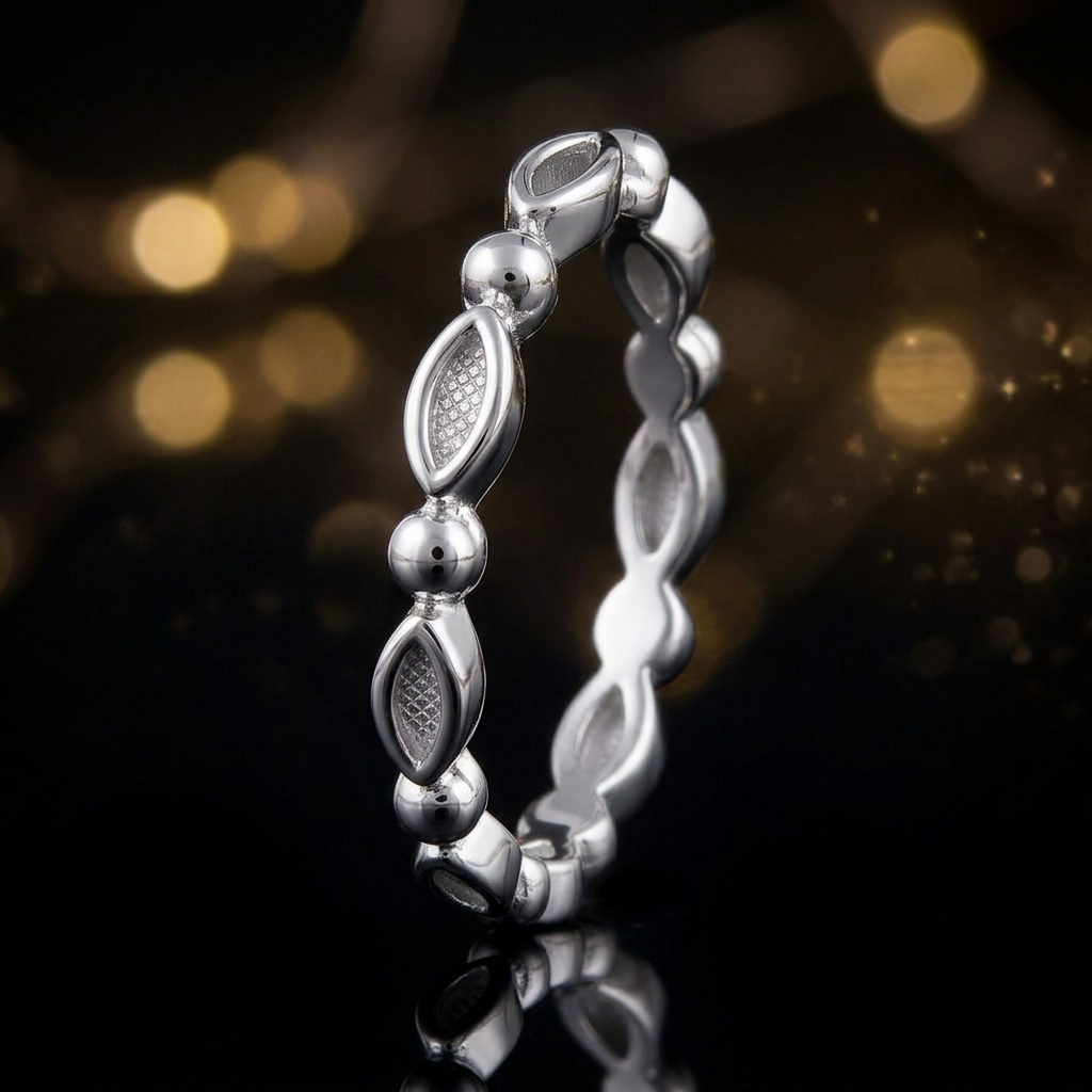 Sterling Silver Marquise and Bead Eternity Stacking Ring for Women life4
