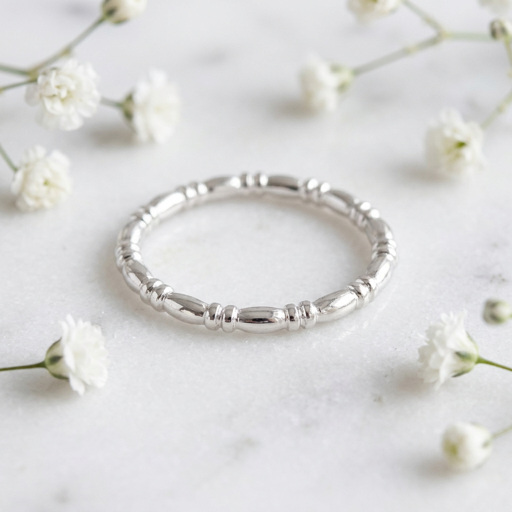 Sterling Silver 1.8mm Bead and Bar Eternity Stacking Ring for Women life1